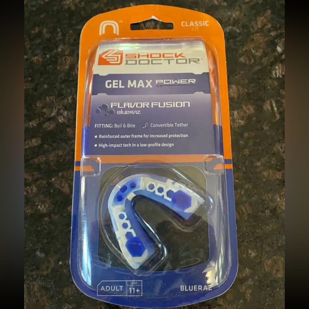 NEW Shock Doctor Gel Max Power Blue Raz Flavor Fusion Mouth Guard Adult (11+)